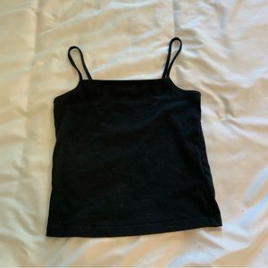 Black, spaghetti, strap, cropped square neck top